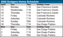 Dodger Stadium schedule