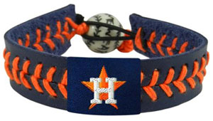 Astros team color baseball seam bracelet