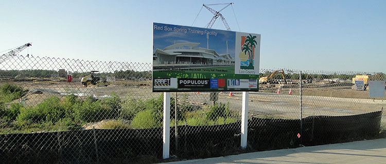 The main entrance to the grounds of JetBlue Park at Fenway South during its construction