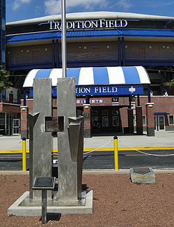 The WTC Memorial outside of the stadium in Port St. Lucie is a poignant reminder of the losses that New York suffered in 2001
