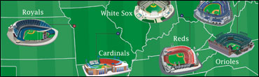Ballparks on map poster