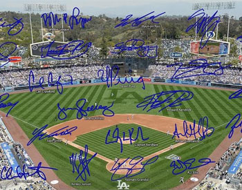 Dodger Stadium photo with signatures