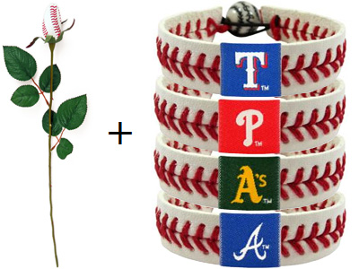 Baseball rose and baseball team logo bracelet