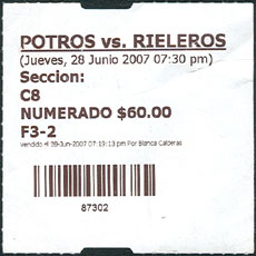 Tijuana Potros ticket stub - price listed in pesos