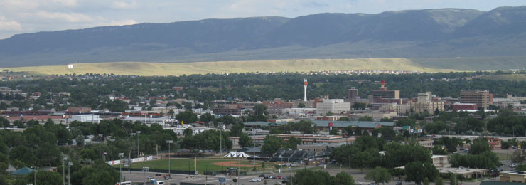 Downtown Casper and the Casper Mountain are behind Mike Lansing Field