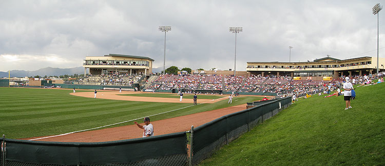 The only view of the Rocky Mountains at Security Service Field comes from the berm down the left field line