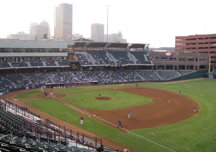 AT&T Bricktown Ballpark and the Oklahoma City skyline