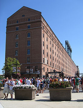The Warehouse viewed from the Eutaw Street entrance at Camden Yards