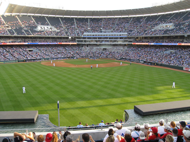 In 2009 seats were placed above and below the waterfall fountains in left-center field
