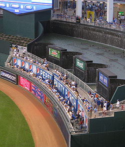 the water fountains at the pepsi porch; right field section of kauffman  stadium: kansas city, missouri