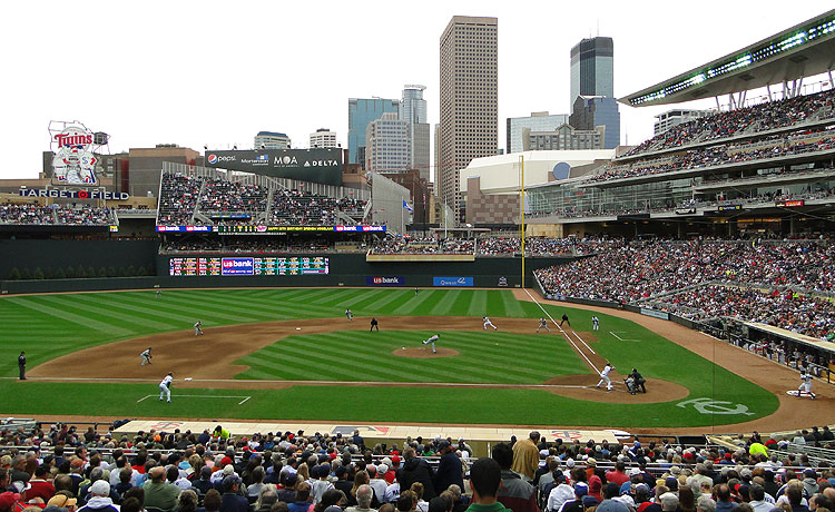 The Minneapolis skyline is part of the scene at Target Field