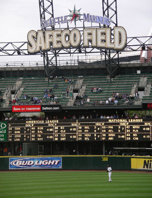 Left field bleachers and Bullpen Market at Safeco Field