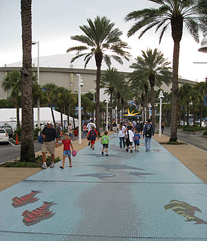 A ceramic mural walkway leads to Tropicana Field