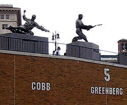 Ty Cobb and Hank Greenberg are among six players celebrated with statues on Comerica Park's outfield concourse