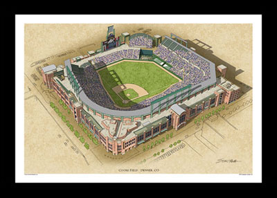 Framed Coors Field art poster