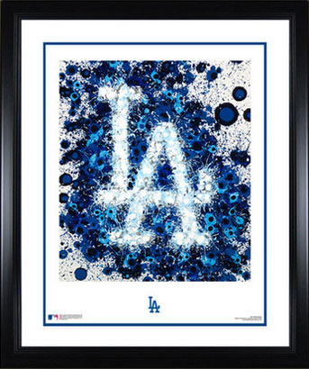 Framed and matted Dodgers logo art