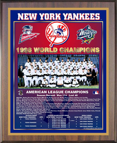 New York Yankees 1998 World Series Champions 12'' x 15'' Plaque