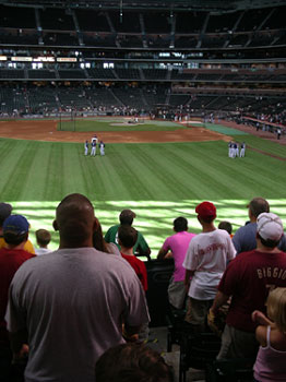 Watching batting practice from the Crawford Boxes in Houston