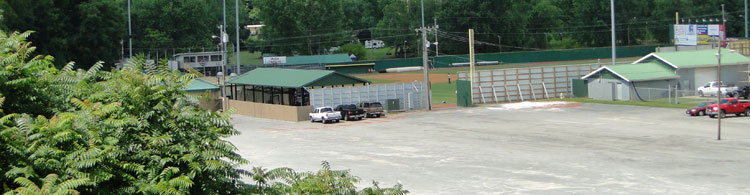 Elevated view of Joe O'Brien Field and its parking lot