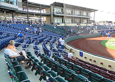 Three colors of seats fill up the Werner Park grandstand