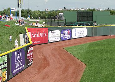 The angular left field wall at Werner Park