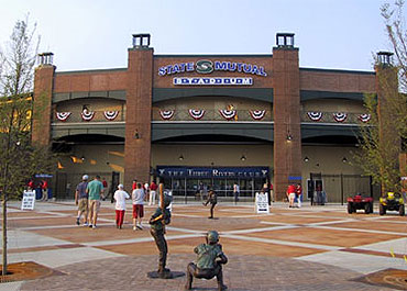 The statue scene in front of State Mutual Stadium