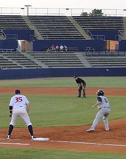 Besides concrete and chain link, Joe Davis Stadium has plenty of aluminum bleachers within its confines