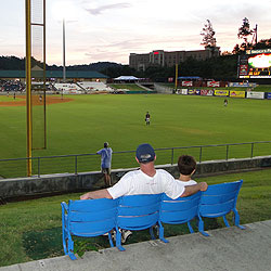 Four seats from Bill Meyer Stadium were transported to Smokies Park, where they can be found atop the right field berm
