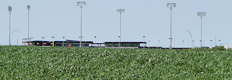 Werner Park, as seen from the soybean fields beyond right field
