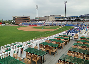 Plenty of picnic tables are in pavilions at each end of the grandstand