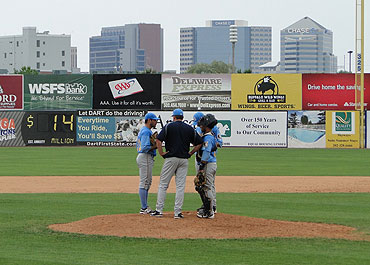 The Wilmington skyline can be seen from anywhere within Frawley Stadium