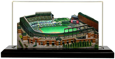 Camden Yards model in lighted display case