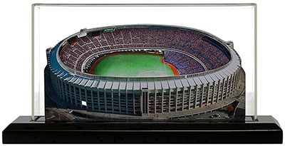 Veterans Stadium model in lighted display case