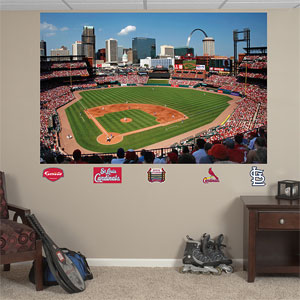 Cardinals ballpark and logos displayed on wall