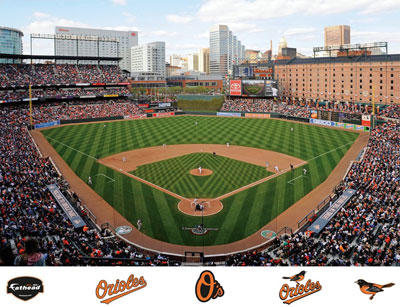 Camden Yards mural with Orioles logos