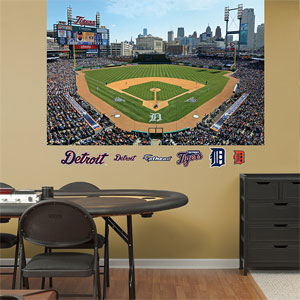 Tigers ballpark and logos displayed on wall