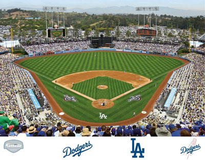 Dodger Stadium mural with Dodgers logos