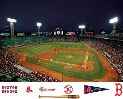 Fenway Park mural with Red Sox logos