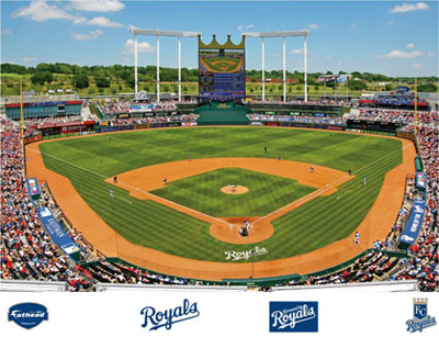 Kauffman Stadium mural with Royals logos