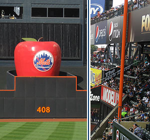 New versions of two Shea Stadium staples - the Home Run Apple and orange foul poles - have found a home in Citi Field's outfield
