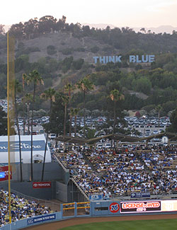 Think Blue sign outside of Dodger Stadium