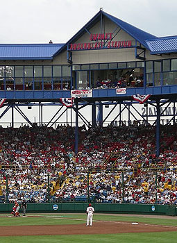 The press box at Omaha's Rosenblatt Stadium