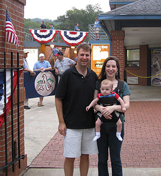 Zachary and his parents at Asheville's McCormick Field