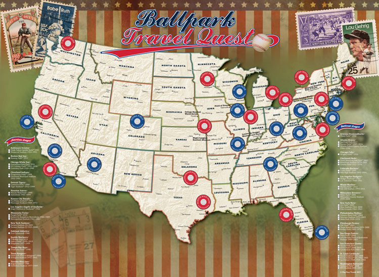 Major League Ballpark Travel Map poster