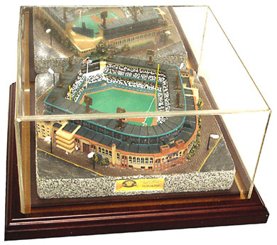 Comiskey Park replica inside of display case