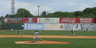 The vintage advertisements on Rickwood's walls add to the ballpark's nostalgia