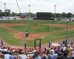 The view from behind home plate at Dunedin Stadium