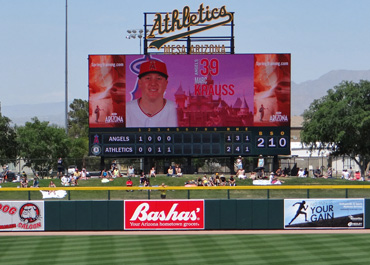 Big scoreboard at Hohokam Stadium