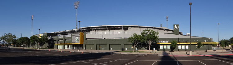 Hohokam Stadium facade and parking lot