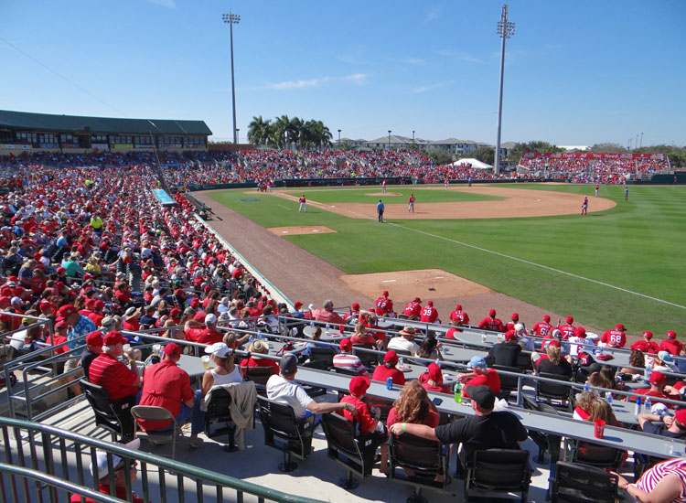 Roger Dean Stadium, as seen from above the Bullpen Club